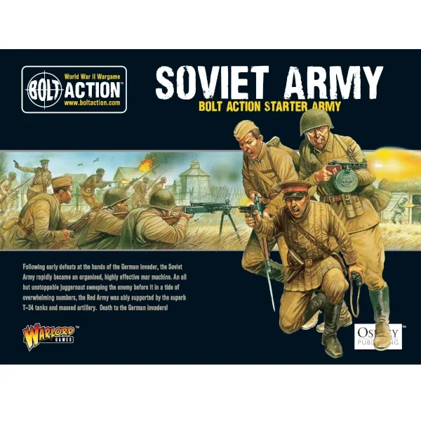 Bolt Action Soviet Army Starter Army box showing Red Army troops advancing with rifle, SMG and machine gun.