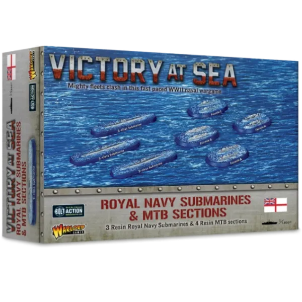 Victory at Sea Royal Navy Submarines &amp; MTB Sections box front showing British submarines and motor torpedo boats.