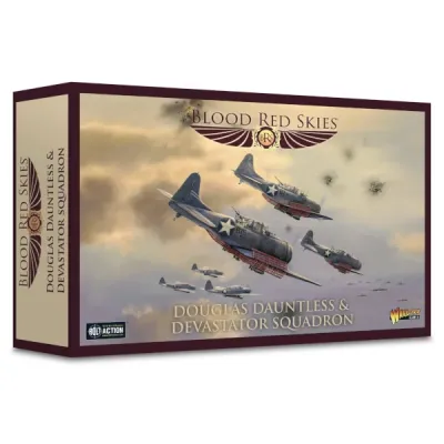 Blood Red Skies: Douglas Dauntless & Devastator Squadron Blood Red Skies Douglas Dauntless & Devastator Squadron box front showing US Navy aircraft in flight.