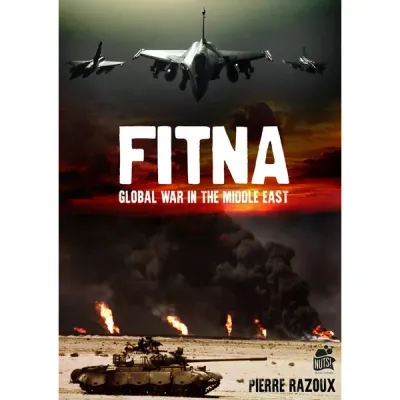 Fitna: Global War in the Middle East box front showing fighter jets, smoke, fire and a tank in desert terrain.