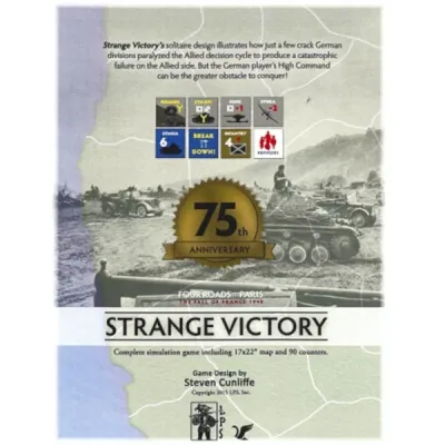 Strange Victory solitaire wargame cover showing 1940 France map, counters and German vehicles.