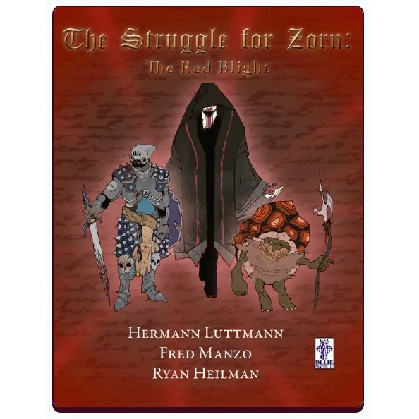 The Struggle for Zorn The Red Blight cover showing three fantasy enemies on a red background.