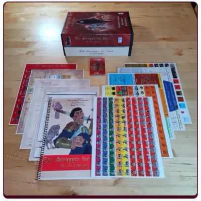 The Struggle for Zorn The Red Blight components with rulebook, maps, cards, counters, and box.