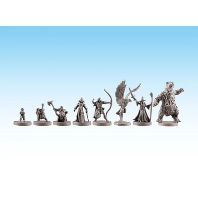 The Battle of Five Armies hero miniatures including Bilbo, Thorin, Gandalf, an Eagle, and Beorn.
