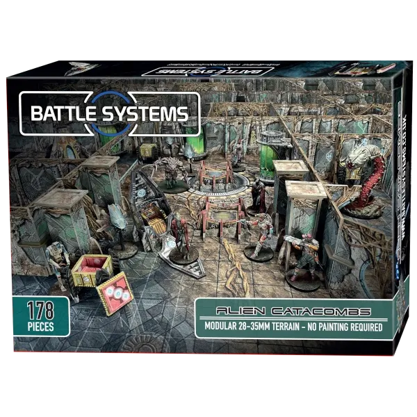 Core Space: First Born Alien Catacombs terrain set box with modular alien ruins and sci-fi miniatures.