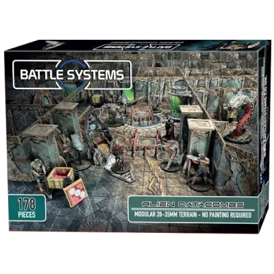 Core Space: First Born Alien Catacombs terrain set box with modular alien ruins and sci-fi miniatures.
