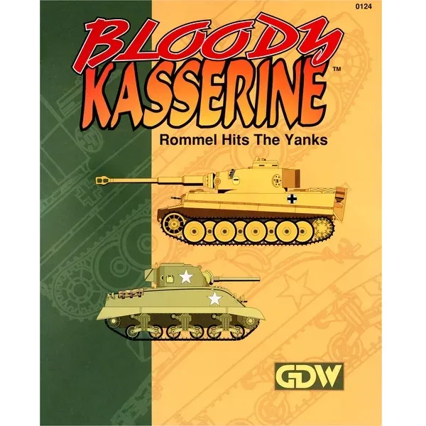 Bloody Kasserine box front with German and American tanks and subtitle Rommel Hits the Yanks.