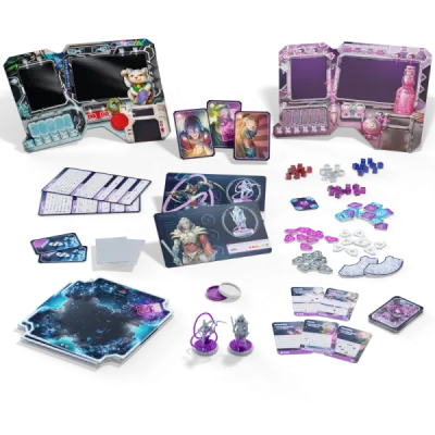 The Breach Kabuki Nights components with Avatar miniatures, boards, cards, rooms, cubes, and tokens.