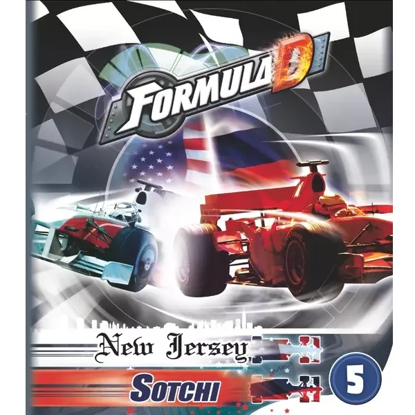 Formula D: Circuits 5 – New Jersey &amp; Sotchi expansion front with two Formula cars racing.