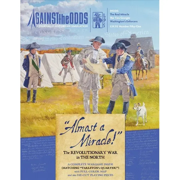 Against the Odds #51 Almost a Miracle cover showing American Revolutionary War officers reviewing a map.