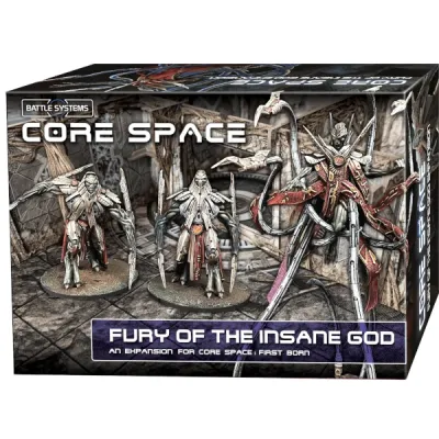 Core Space First Born Fury of the Insane God expansion box with Insane God and Guardian miniatures.