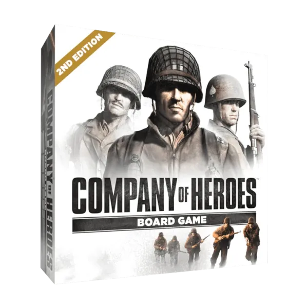 Company of Heroes: The Board Game Second Edition box front with World War II soldiers and 2nd Edition banner.