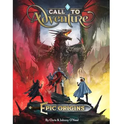 Call to Adventure Epic Origins cover showing adventurers facing a dragon.
