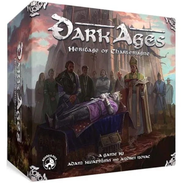 Dark Ages Heritage of Charlemagne box showing medieval nobles around a royal tomb.