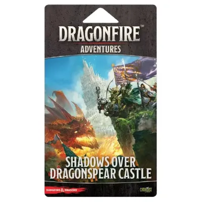 Dragonfire: Shadows Over Dragonspear Castle adventure pack with a dragon attacking a castle siege scene.