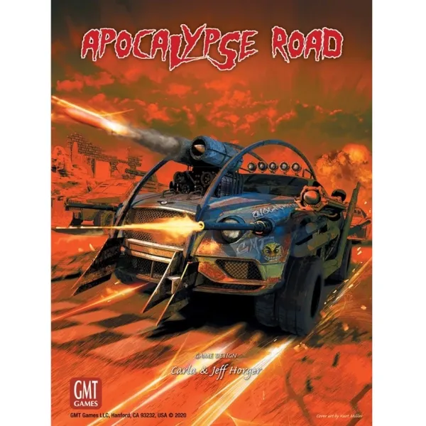 Apocalypse Road box front with armed post-apocalyptic race car firing weapons.