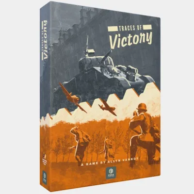 Traces of Victory box cover showing a tank, aircraft, and soldiers in a late-war combat scene.