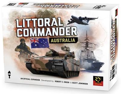 Littoral Commander: Australia expansion box front with Australian flag, armored vehicle, warship, and aircraft.