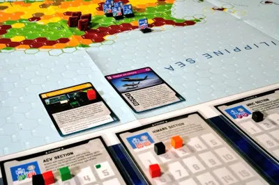 Littoral Commander: Indo-Pacific game in play with map, unit counters, cards, and player aids.