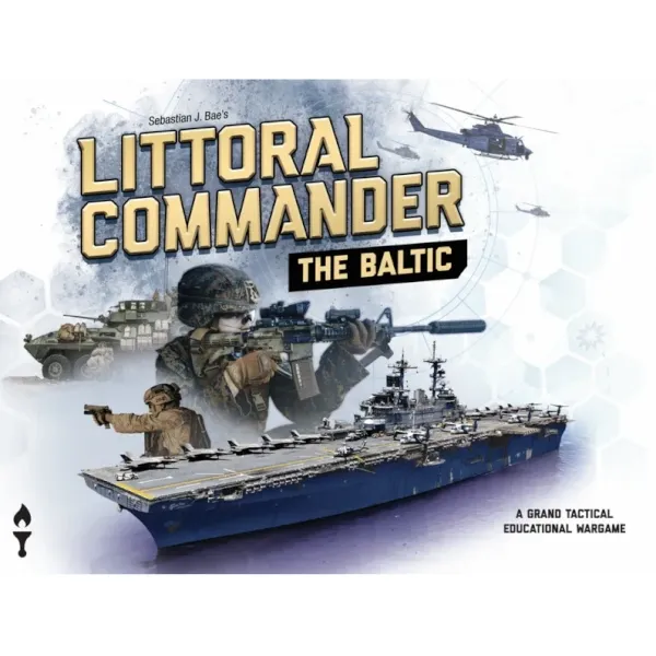 Littoral Commander: The Baltic box front with soldiers, helicopters, vehicles, and an amphibious assault ship.