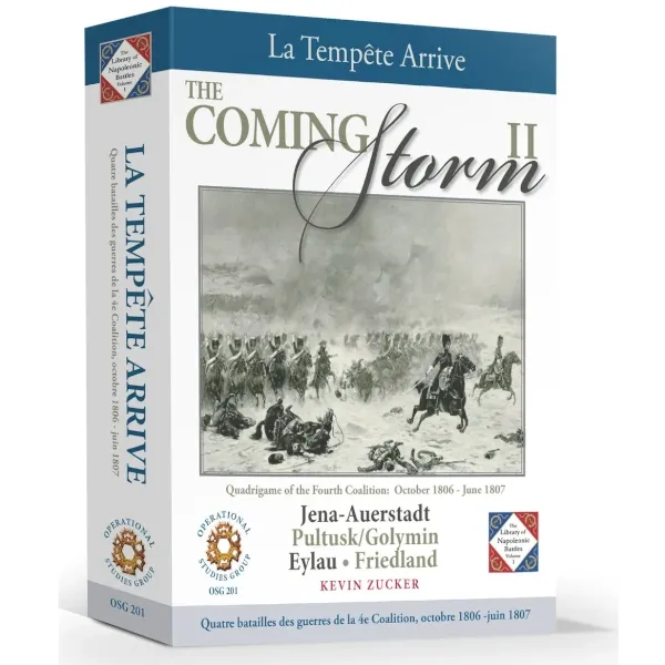 The Coming Storm II box front with Napoleonic cavalry and infantry during the Fourth Coalition campaign.