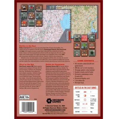 Back cover showing map and counter examples, game descriptions, contents, and Battles in the East series details.