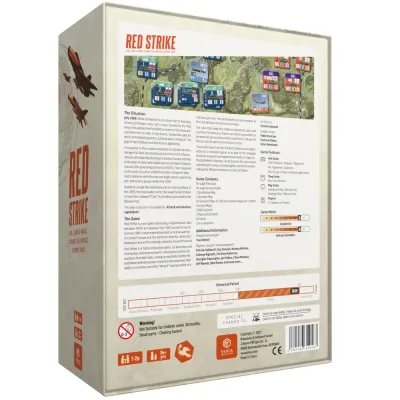 Red Strike box back with map detail, game description, contents, features, and Cold War timeline.