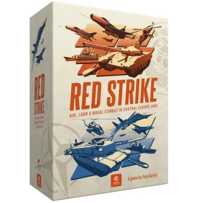 Red Strike box front showing stylised NATO and Warsaw Pact aircraft, helicopters, and tanks.