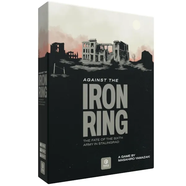 Against the Iron Ring box front with ruined Stalingrad buildings above stark black title artwork.