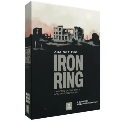 Against the Iron Ring box front with ruined Stalingrad buildings above stark black title artwork.