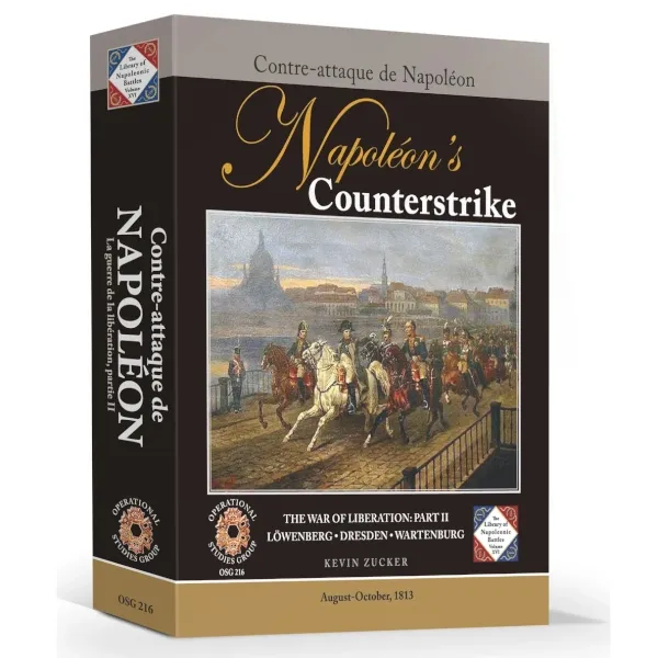 Napoleon’s Counterstrike box front with historical painting of mounted officers and War of Liberation subtitle.
