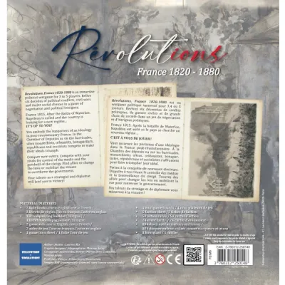 Revolutions France 1820-1880 box back with bilingual description, contents list, and historical artwork.