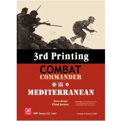 Combat Commander: Mediterranean 3rd Printing cover with infantry silhouettes and red GMT Games design.
