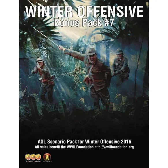 Winter Offensive Bonus Pack #7 cover showing soldiers advancing through jungle terrain, supporting the WWII Foundation.