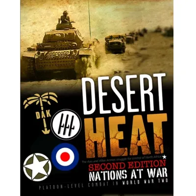 Nations At War: Desert Heat Second Edition cover showing tanks advancing across the North African desert.