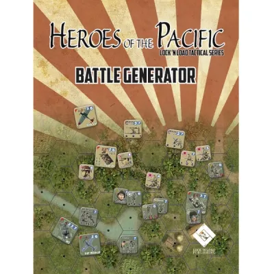 Heroes of the Pacific Battle Generator cover showing Pacific tactical map artwork with counters and rising sun background.