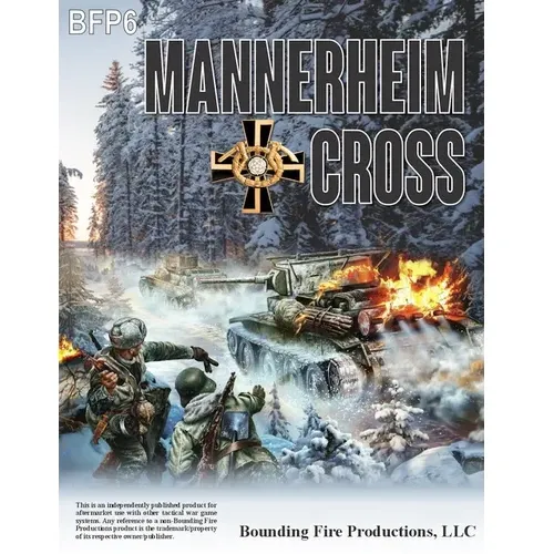 Mannerheim Cross cover showing winter combat with Finnish soldiers and tanks in snowy forest terrain.