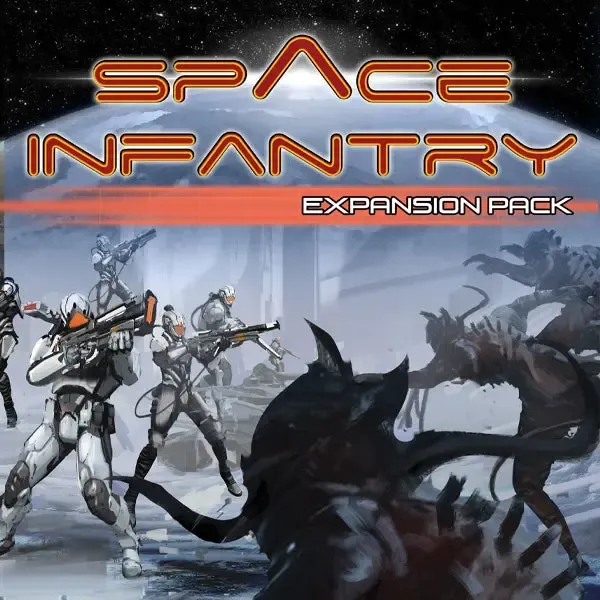 Space Infantry Expansion Pack cover showing sci-fi soldiers fighting alien creatures on a hostile world.