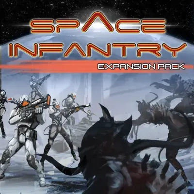 Space Infantry Expansion Pack cover showing sci-fi soldiers fighting alien creatures on a hostile world.