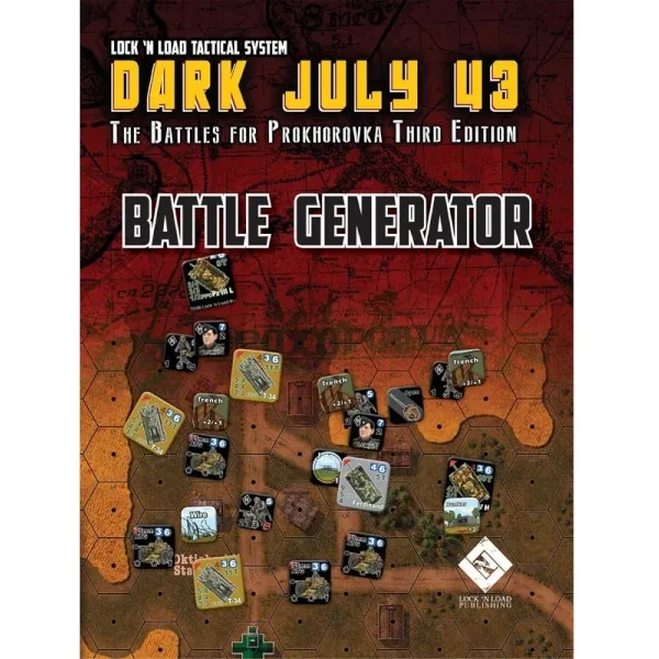 Dark July 43 Battle Generator cover showing tactical map artwork, counters, and Prokhorovka battle imagery.