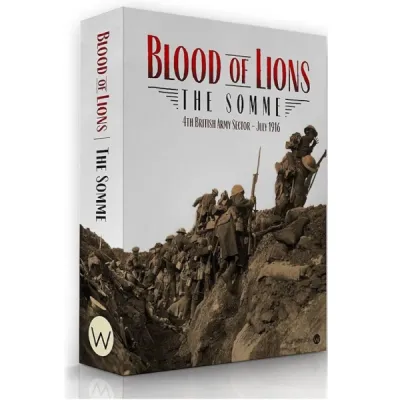 Blood of Lions: The Somme box front showing British soldiers climbing from a trench during the Battle of the Somme.