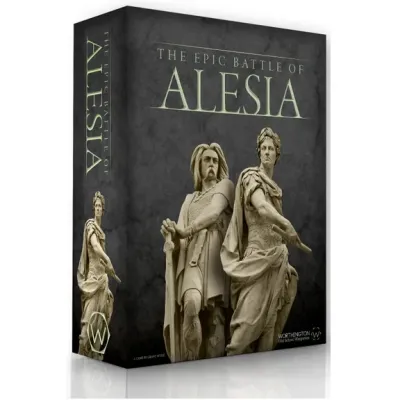 The Epic Battle of Alesia box front showing statues of Caesar and Vercingetorix on dark stone-style artwork.