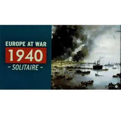 Europe at War 1940 Solitaire box front showing Dunkirk-style evacuation artwork and title panel.