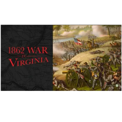 1862 War in Virginia box front showing Civil War battlefield artwork and dark title panel.