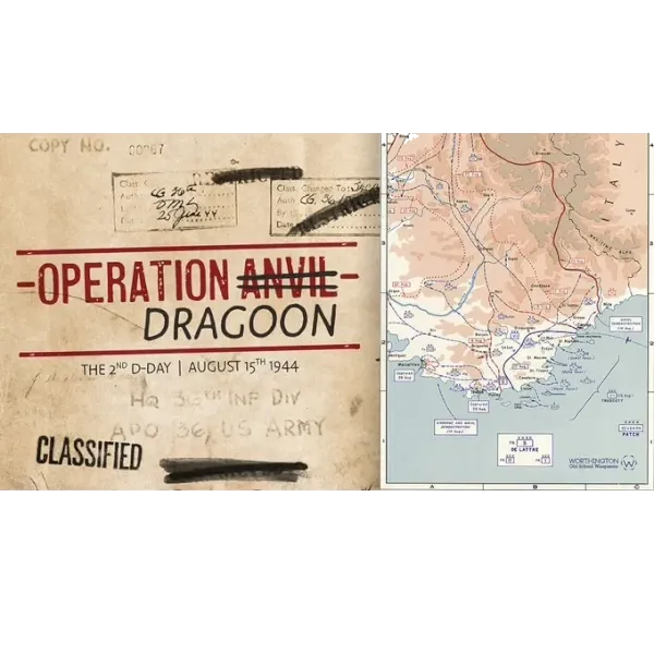 Operation Dragoon Solitaire cover showing classified invasion document artwork and southern France map detail.