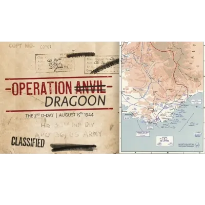 Operation Dragoon Solitaire cover showing classified invasion document artwork and southern France map detail.