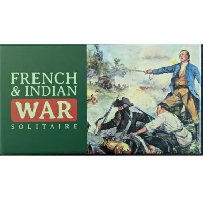 French &amp; Indian War Solitaire box front showing colonial warfare artwork and green title panel.