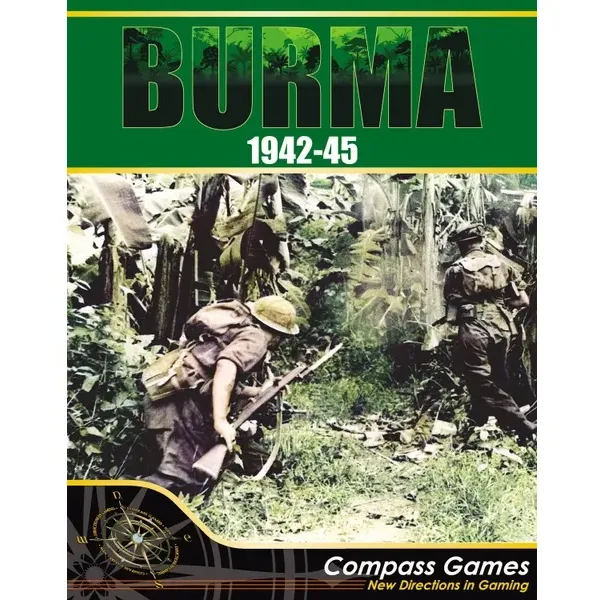 Burma, 1942-45 box front showing soldiers advancing through jungle terrain.