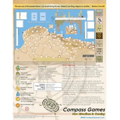 Desert Blitzkrieg box back showing North Africa map, counters, components, and game information.