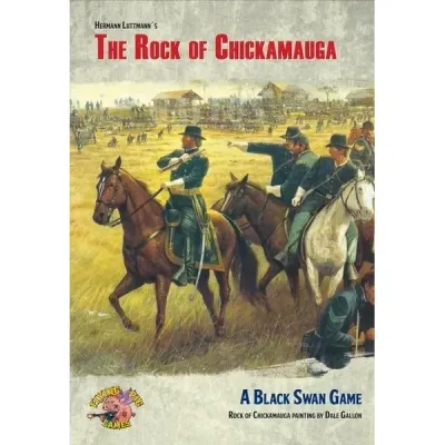 Union officers on horseback at Chickamauga, with battlefield scene in the background.